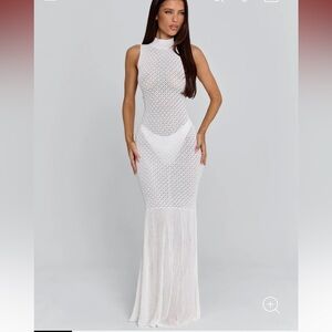 Outcast Loriel Maxi Dress Knit High Neck Mermaid Sundress Swim Coverup White S/M